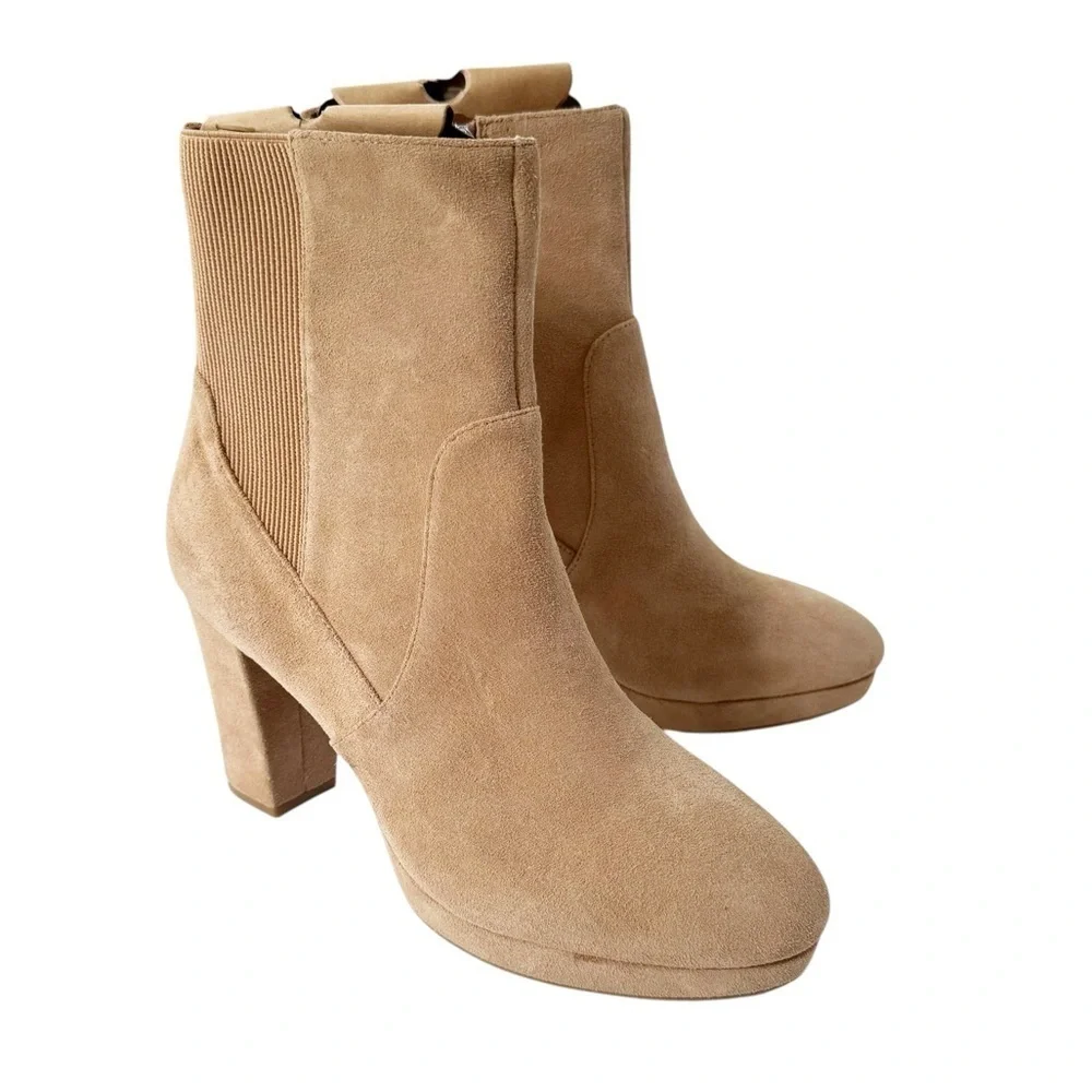 NWT Donald Pliner Labell Suede Platform Chunky Boot Tan Size 10